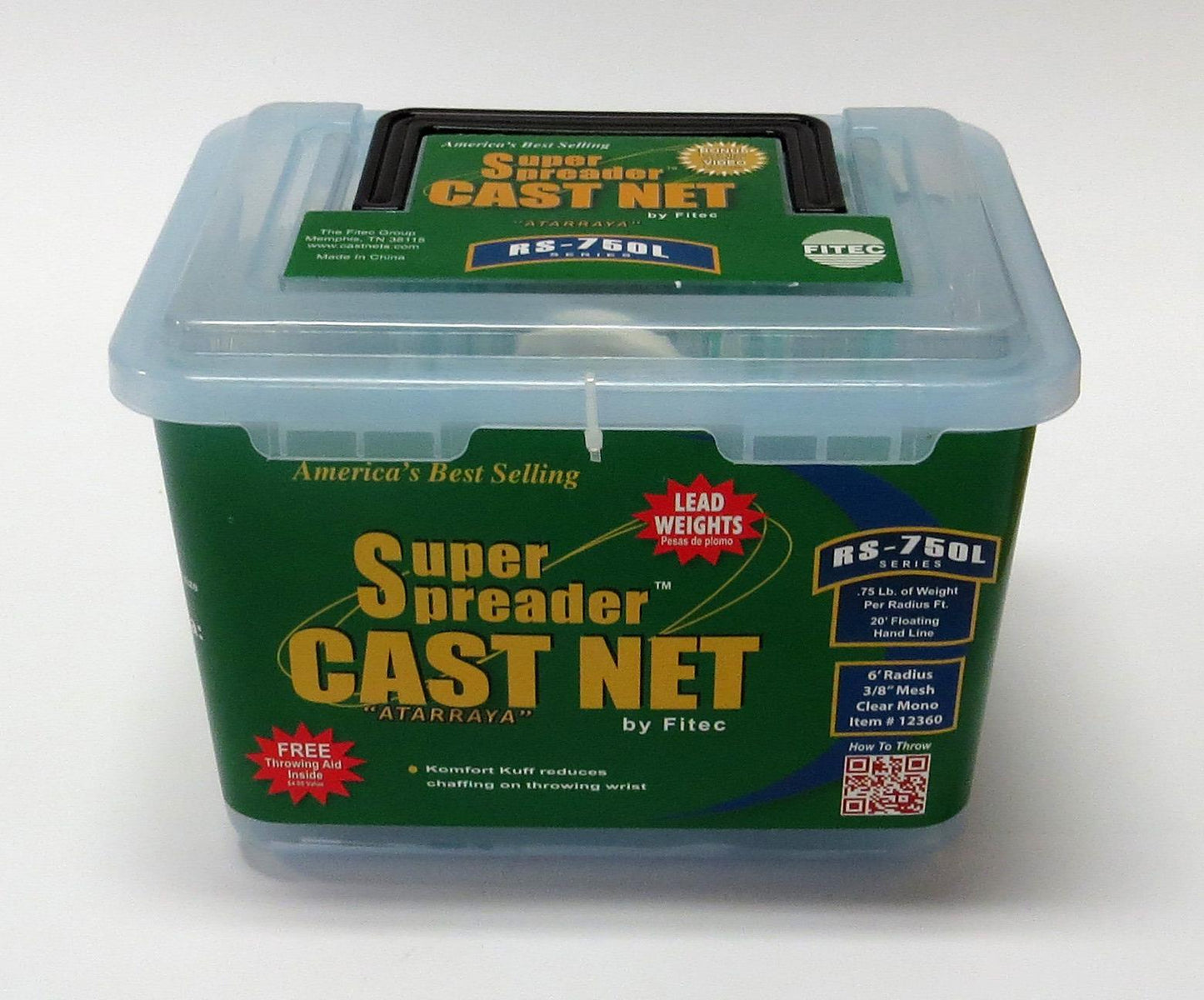 Fitec 12390 RS-750L Super Spreader Cast Net 9'x3/8" Mesh, Clear Mono