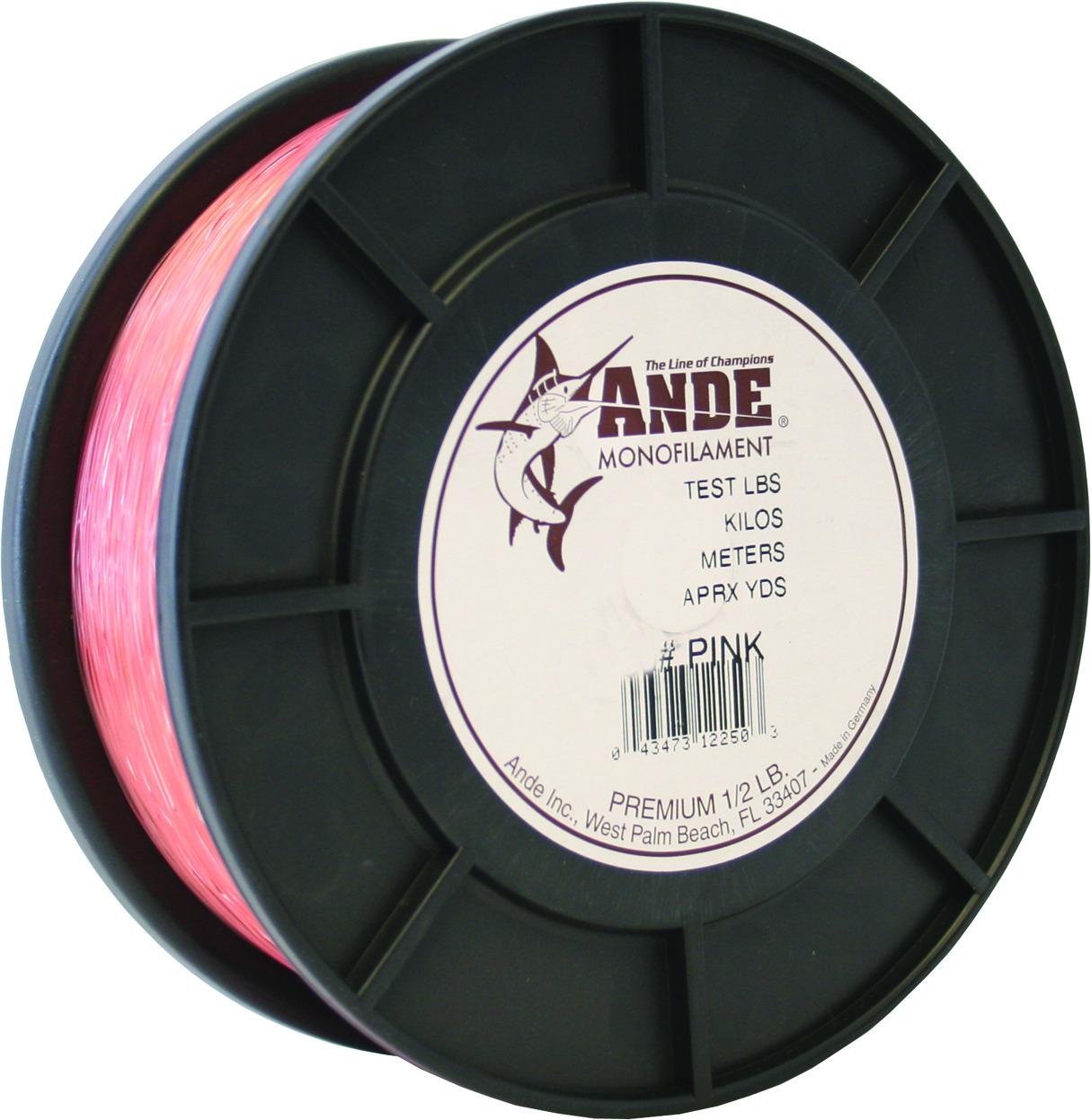 Ande A12-40P Premium Monofilament Fishing Line 1/2Lb Spool 40 lb 700 Yards Pink
