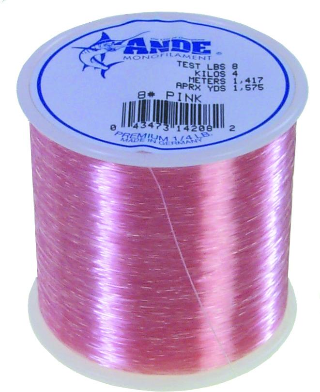 Ande A14-8P Premium Monofilament Fishing Line 1/4 lb Spool 8 lb 1575 Yards Pink