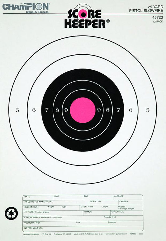 Champion 45723 Scorekeeper 25Yd Pistol Slow Fire Target, Orange Bull, 11"x16", 12Pk