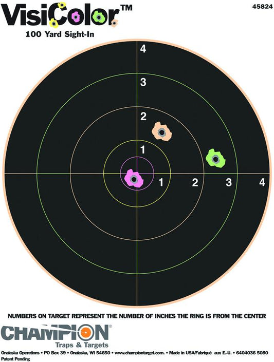 Champion 45824 Visicolor Target 100 yd Sight-In, 8" Bullseye, 10Pk