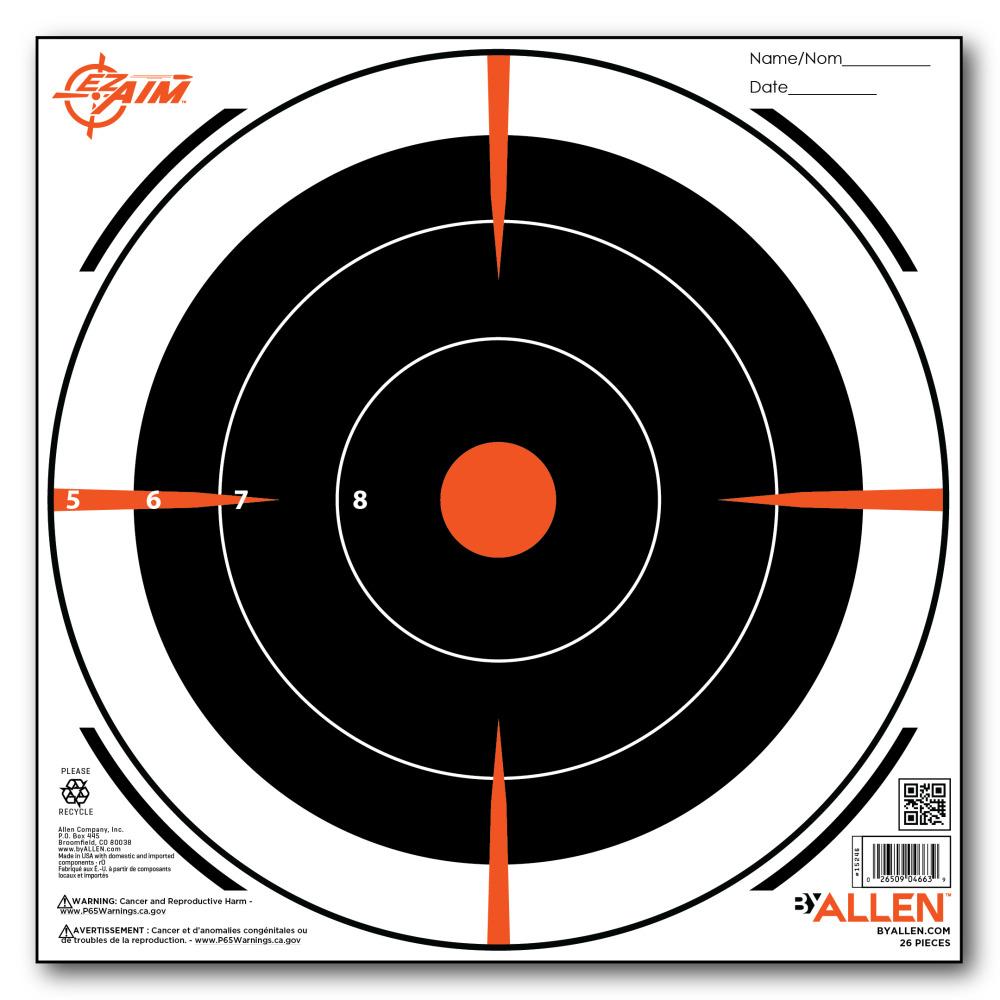 Allen 15246 EZ Aim Paper 8" Bullseye, 26 Pack