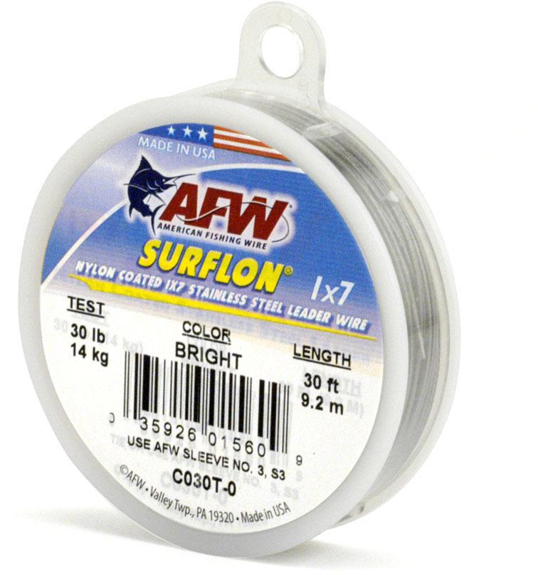 AFW C030T-0 Surflon Nylon Coated 1x7 Stainless Leader Wire 30 lb