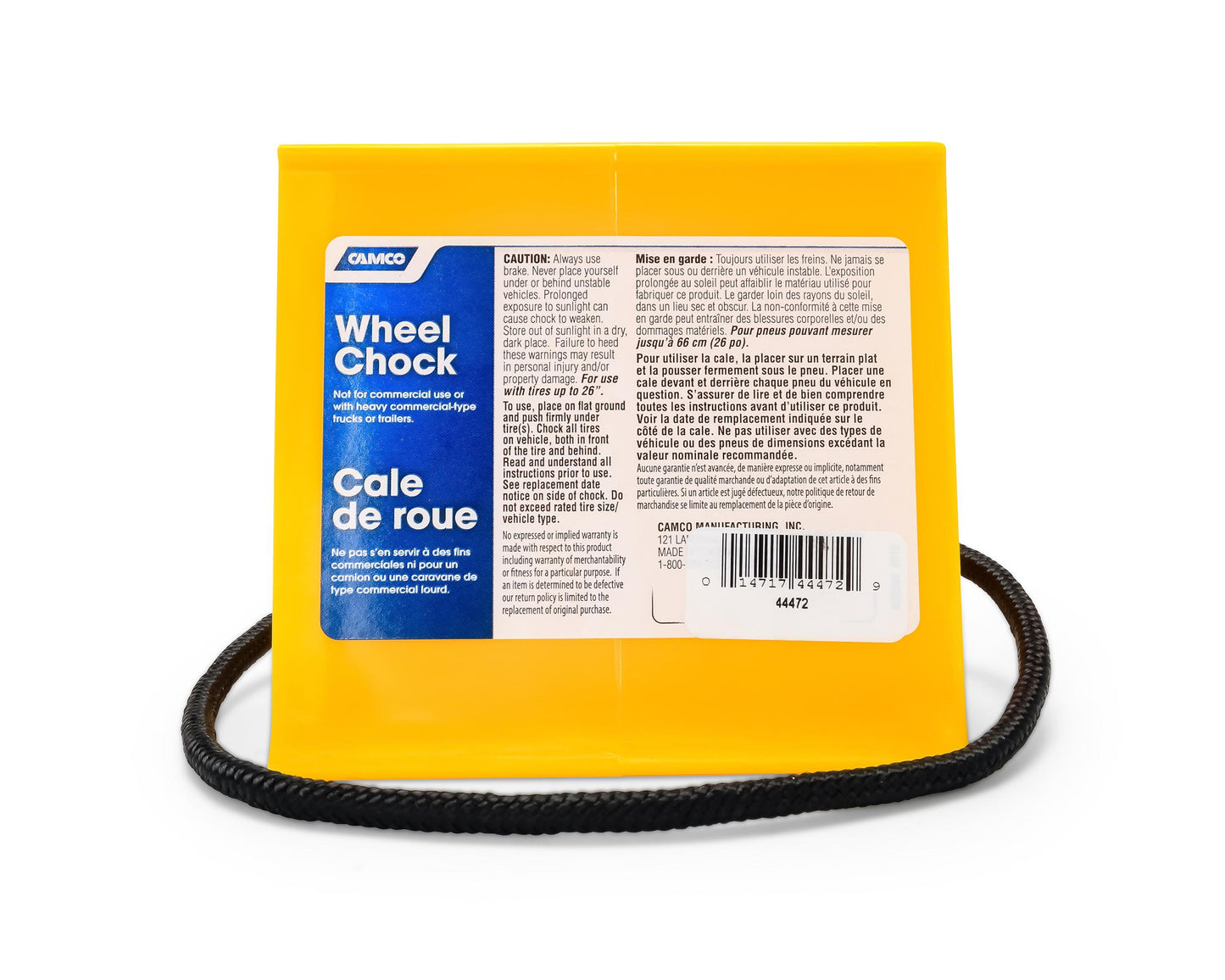 Camco 44472 Wheel Chock with Rope Yellow (E/F)