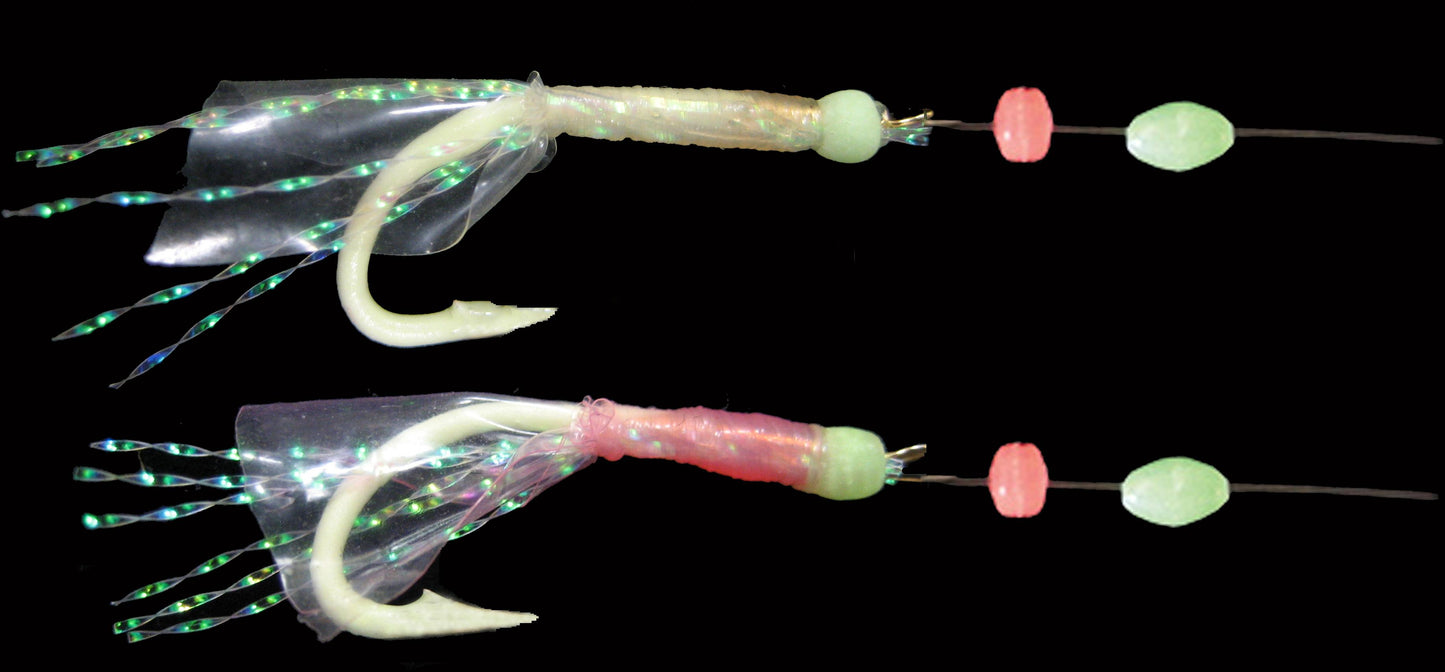 Ahi SB-402GH Sabiki Glow Hook Speckled Shrimp Wh/Rd Body  4,30,20