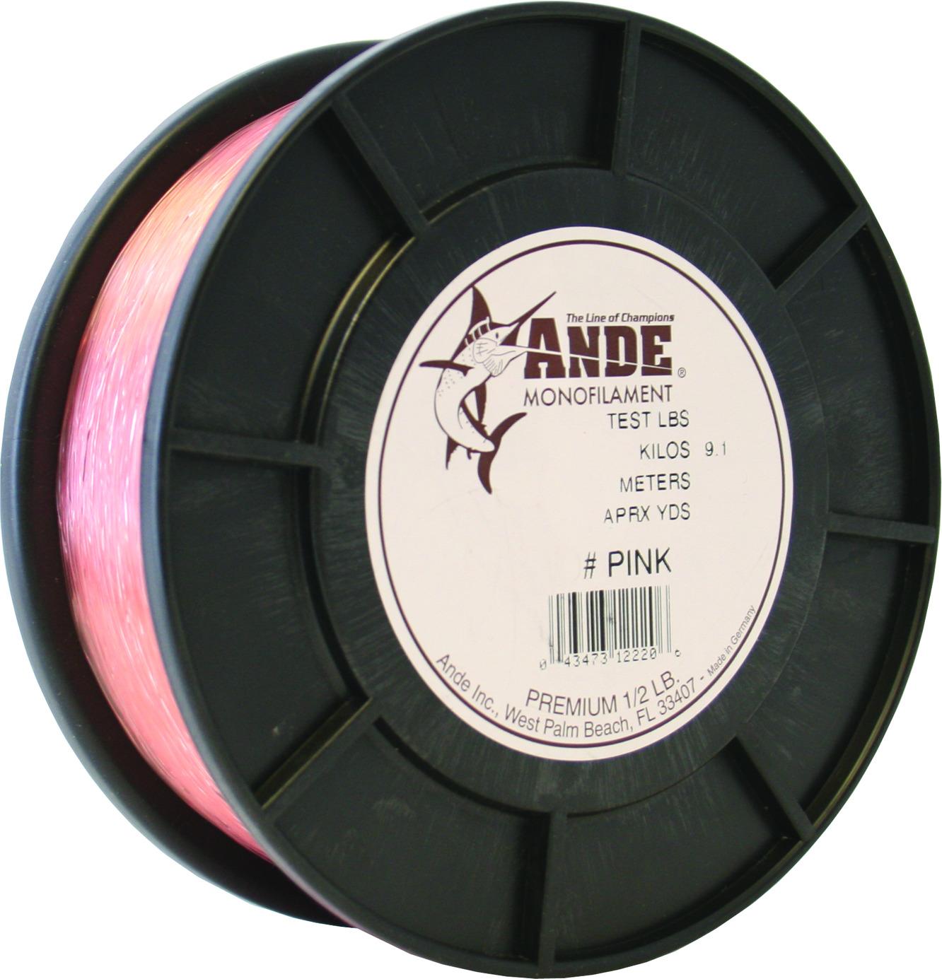 Ande A12-60P Premium Monofilament Fishing Line 1/2Lb Spool 60 lb 400 Yards Pink