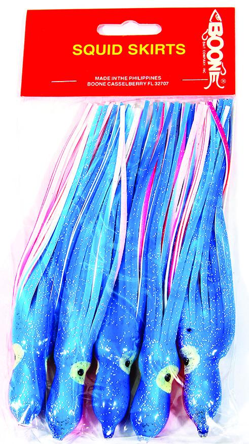 Boone 76123 Squid Skirt 6" 5 Per Pack Blue White Pink Belly 6"