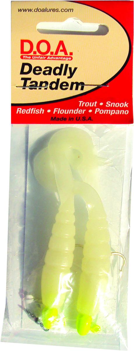 DOA Fishing Lure 67305 Deadly Tandem Twin Curl Tail 1/16 oz Nite Glow