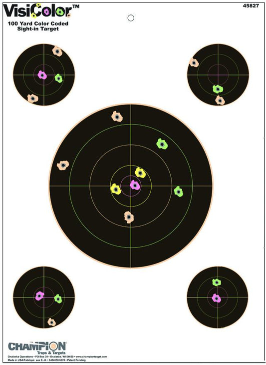 Champion 45827 Visicolor Sight-In Target, W/4 Extra Bullseyes 13"x18", 10pk
