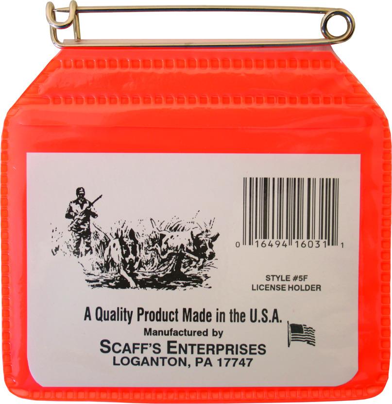 Scaffs 5F License Holder Clr W/Fl Org Back 5-1/8x3-7/8