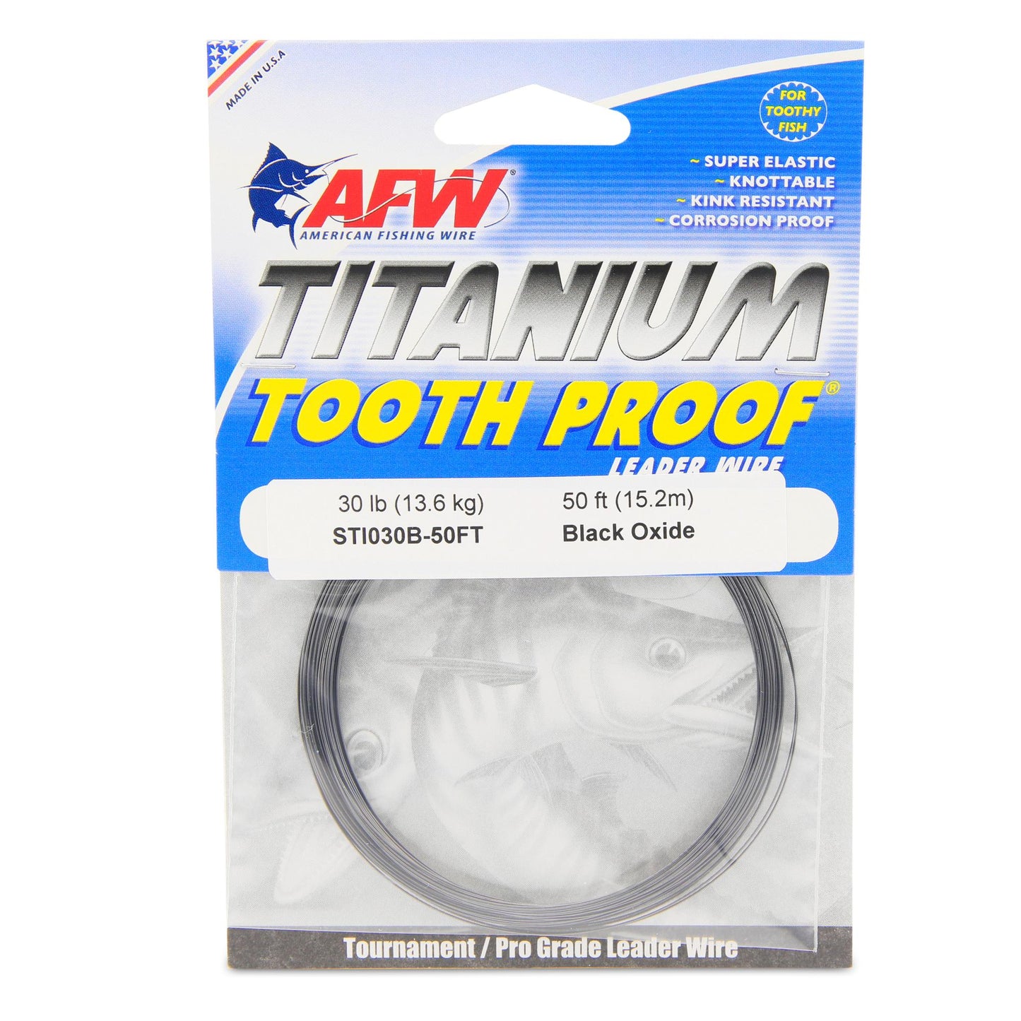 AFW STI030B-50FT Titanium ToothProof, Single Strand Leader Wire